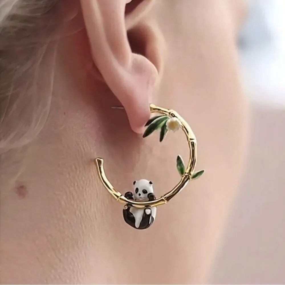 Gold Panda Earrings A1719
